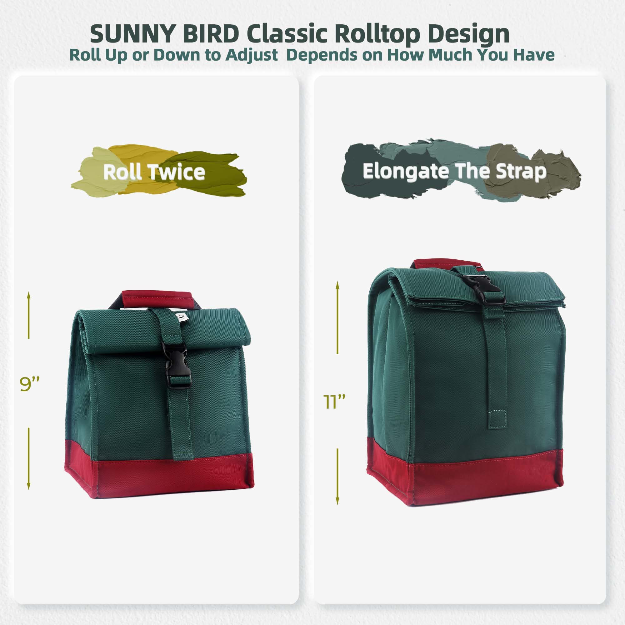 Sunny Bird lunch bag side strap removable, hands-free carrying during commutes