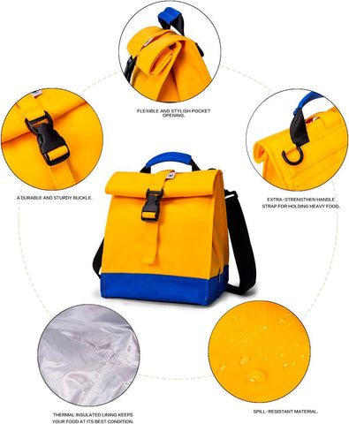Sunny Bird yellow rolltop interior, triple-layer insulation helps keep meals fresh during commutes.