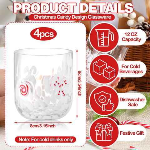 Sunnychicc candy cane design glass cups, festive flair for juice, cocktails, or coffee