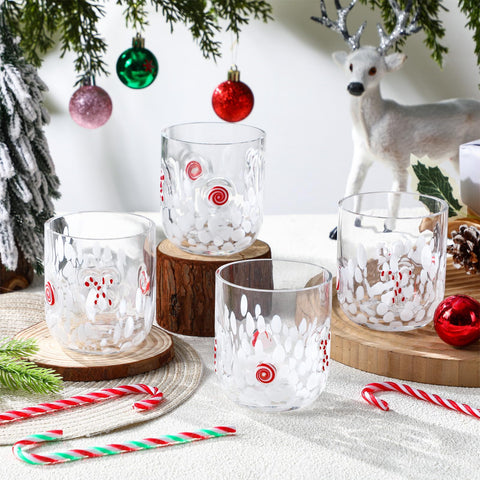Sunnychicc Christmas icon glass cups 12oz, elegant hand-blown design for everyday use