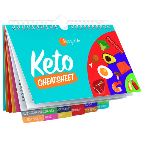 SunnyKeto Cheat Sheet front cover for quick keto reference on the fridge.