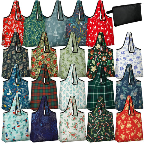 Sunnymove 20-pack reindeer print bags for festive, reusable grocery shopping