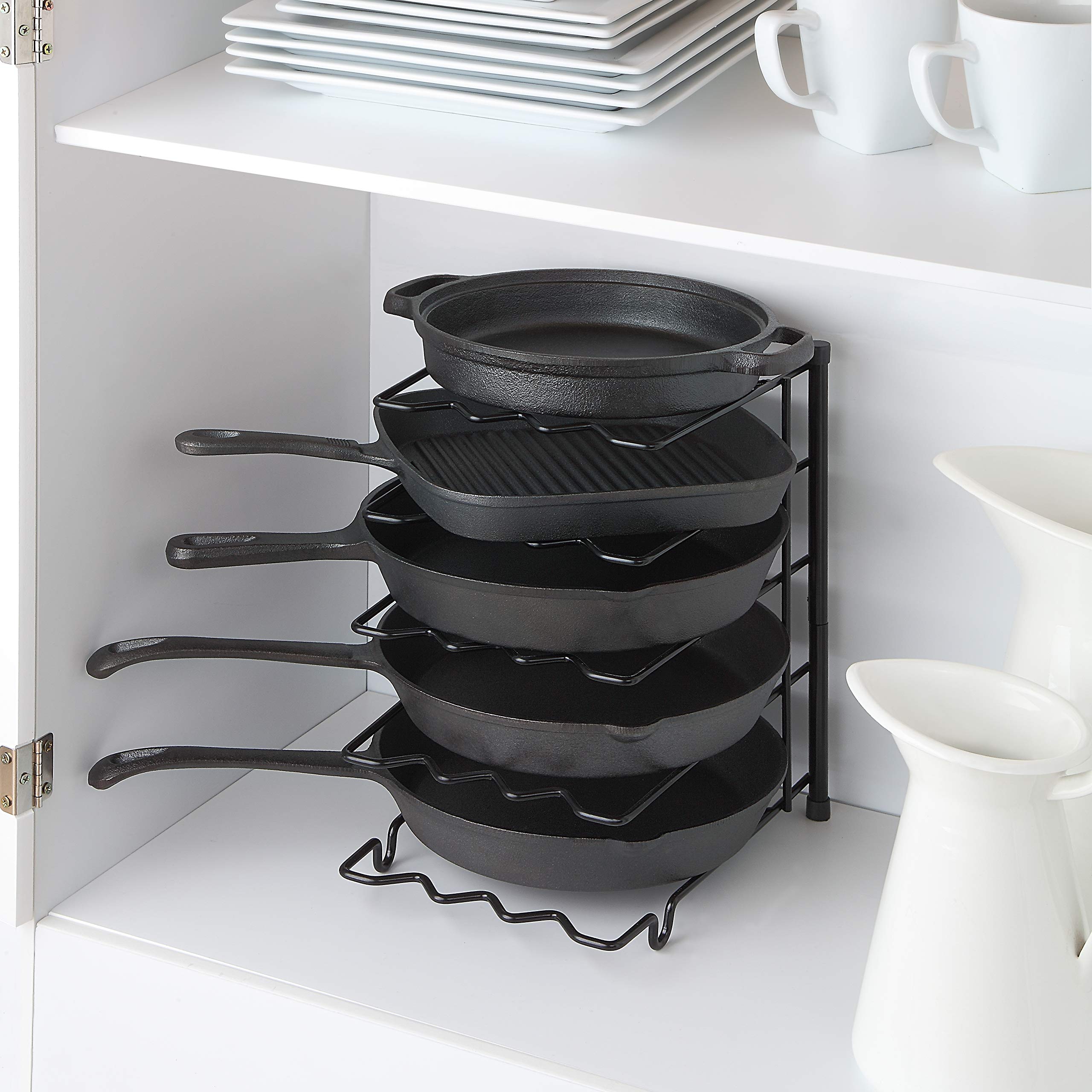 SunnyPoint metal heavy-duty rack demonstrates vertical storage for pots and pans.
