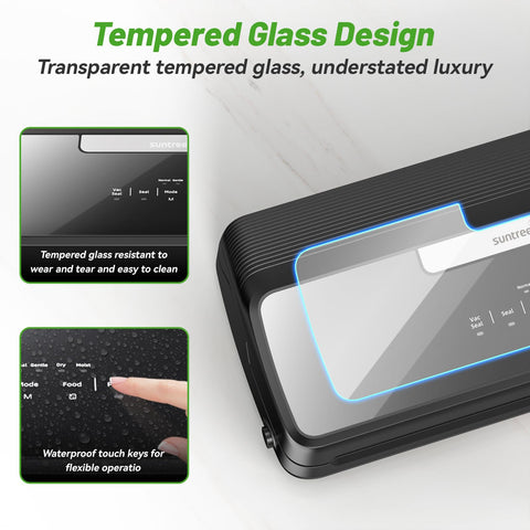 Suntree vacuum sealer showing built-in cutter for custom bag sizes.
