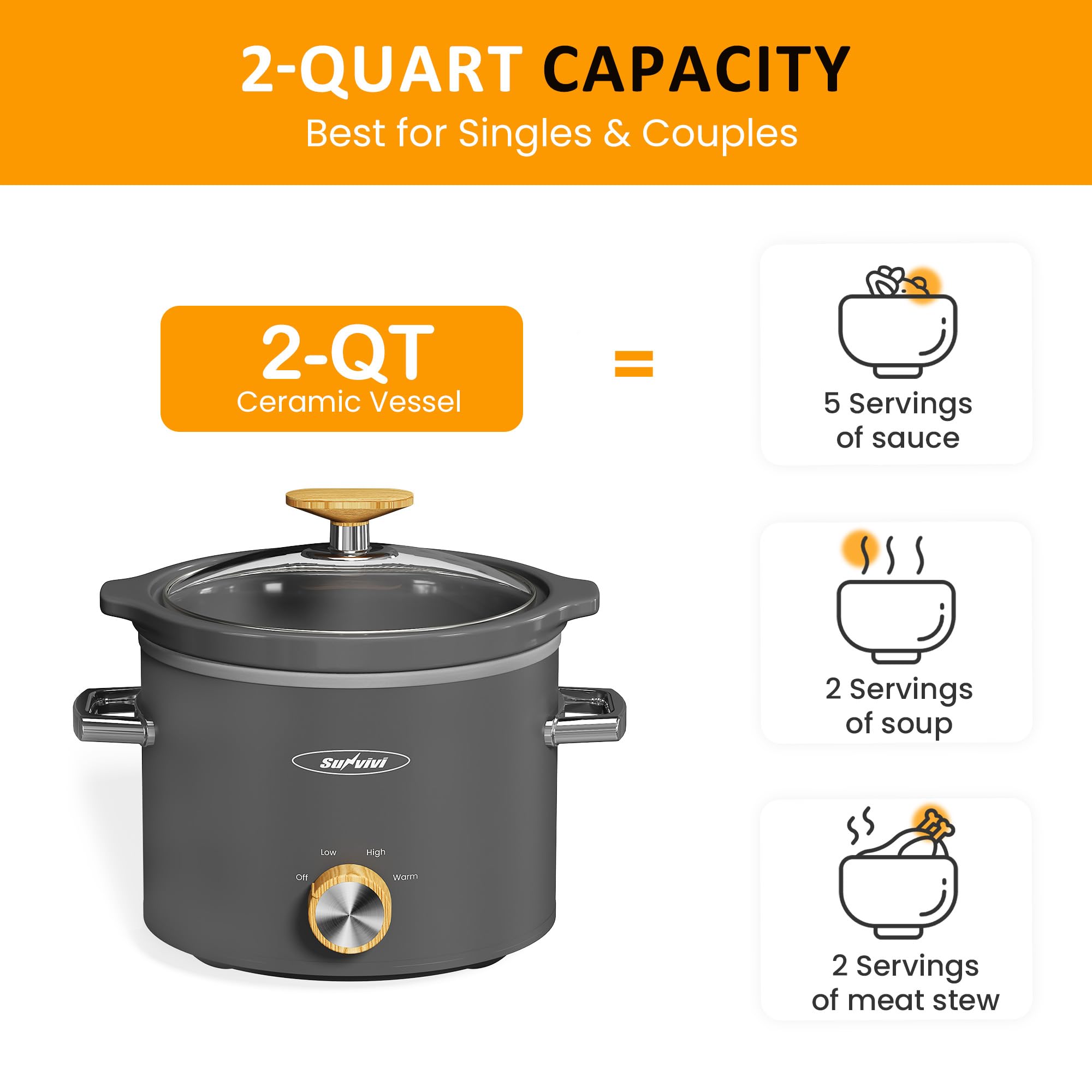 Sunvivi slow cooker keeps warm for serving at mealtime.