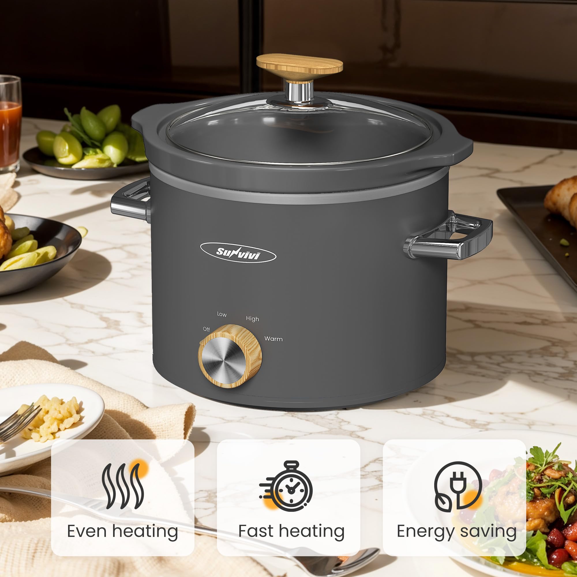 Sunvivi removable ceramic pot showcases easy cleanup and even heating.