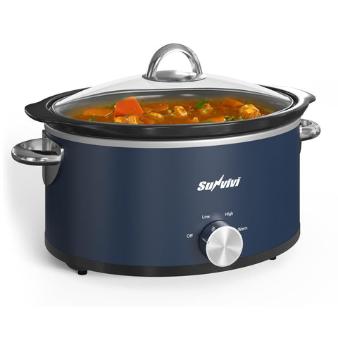 Sunvivi 3qt slow cooker blue knob settings for simple temperature control.