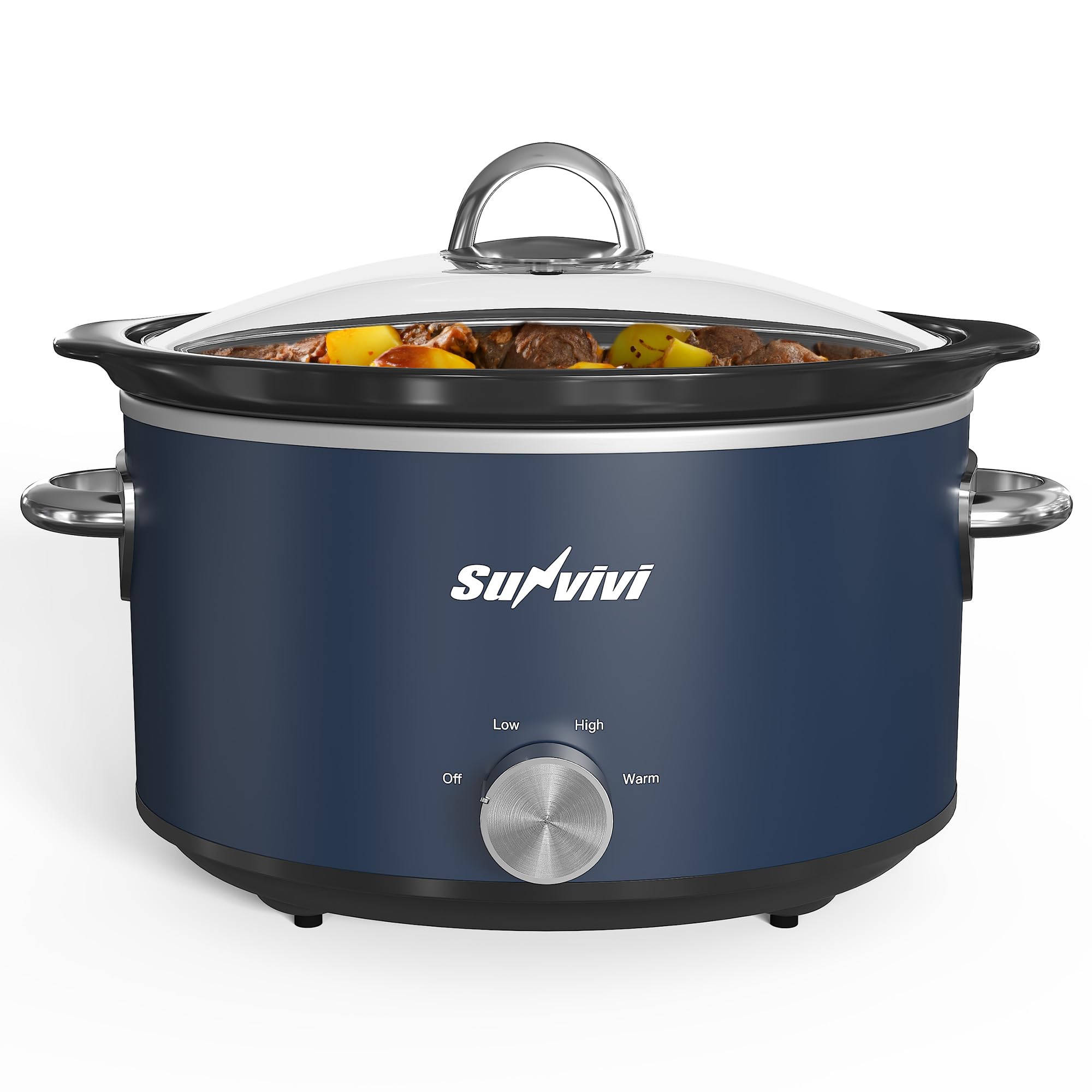 Sunvivi 4qt slow cooker blue control knob for easy heat setting