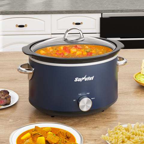 Sunvivi 4qt slow cooker blue front view for compact home meals