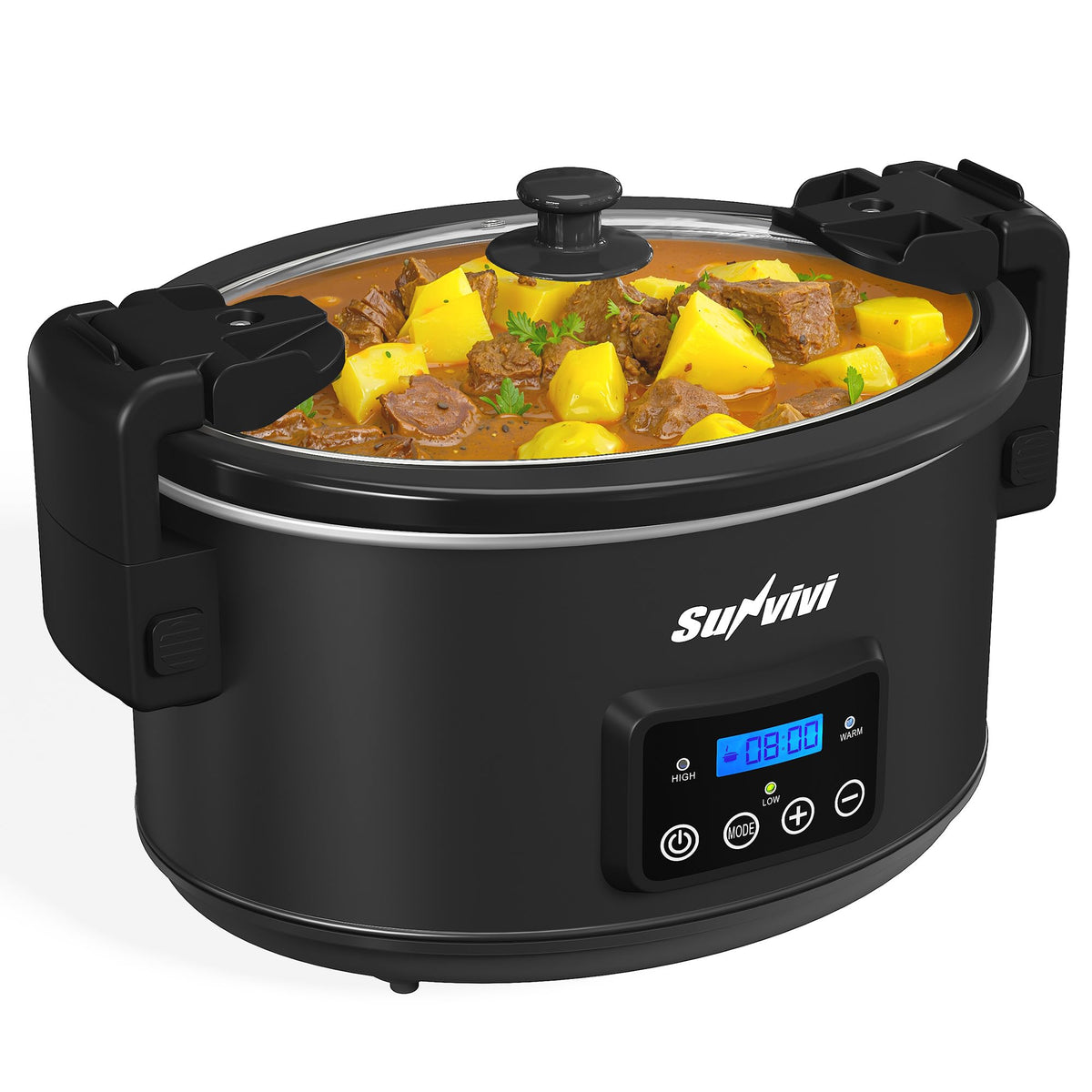 Sunvivi 8.5-quart slow cooker with locking lid enables easy family meals