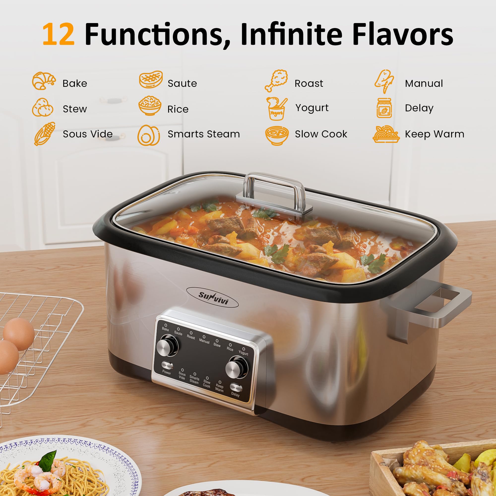 Sunvivi 8 Qt control panel, digital timer for precise cooking.