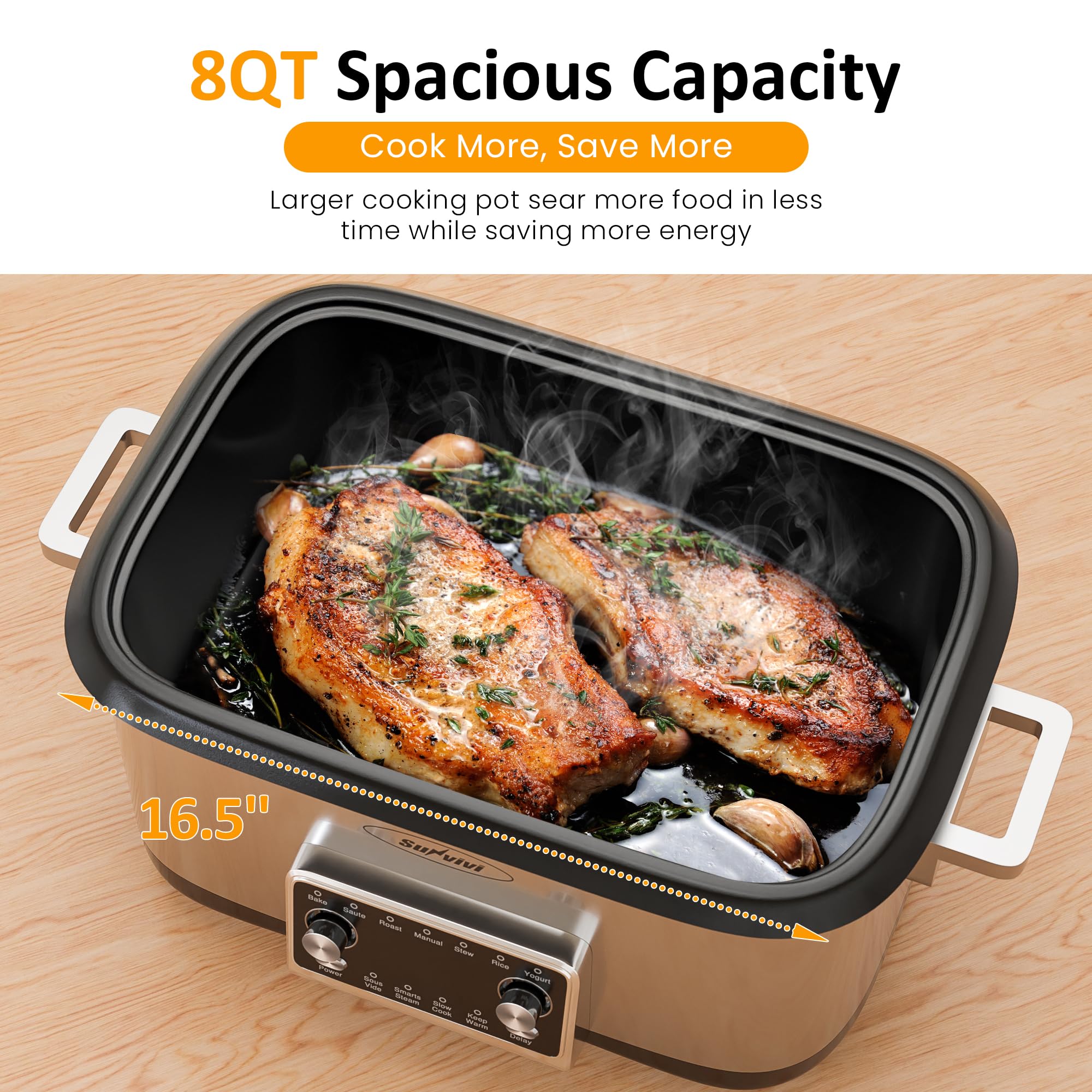 Sunvivi 8 Qt lid, tempered glass for easy monitoring.