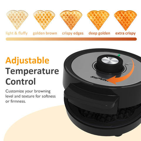 Sunvivi adjustable temperature knob for tailored waffle texture.