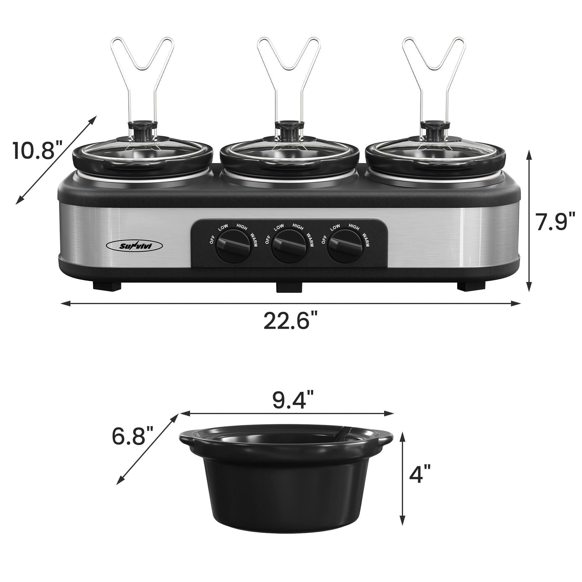 SUNVIVI cool-touch handles for safe removal from the buffet server.