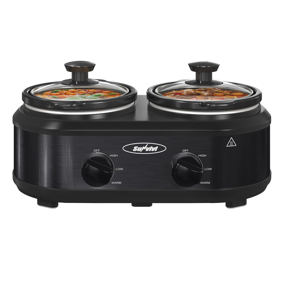 SUNVIVI Double Slow Cooker dual pots closeup for dual-dish prep