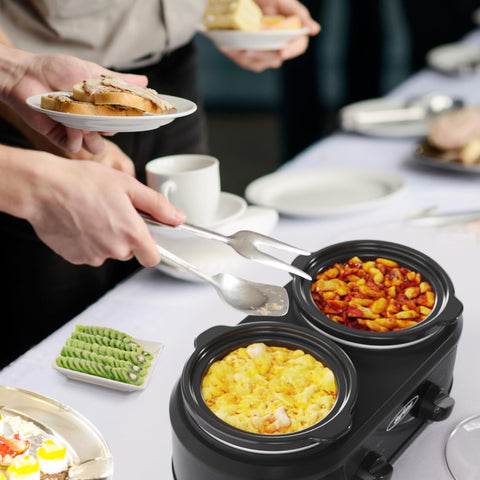 SUNVIVI Double Slow Cooker 2 pots on countertop, convenient for quick meals