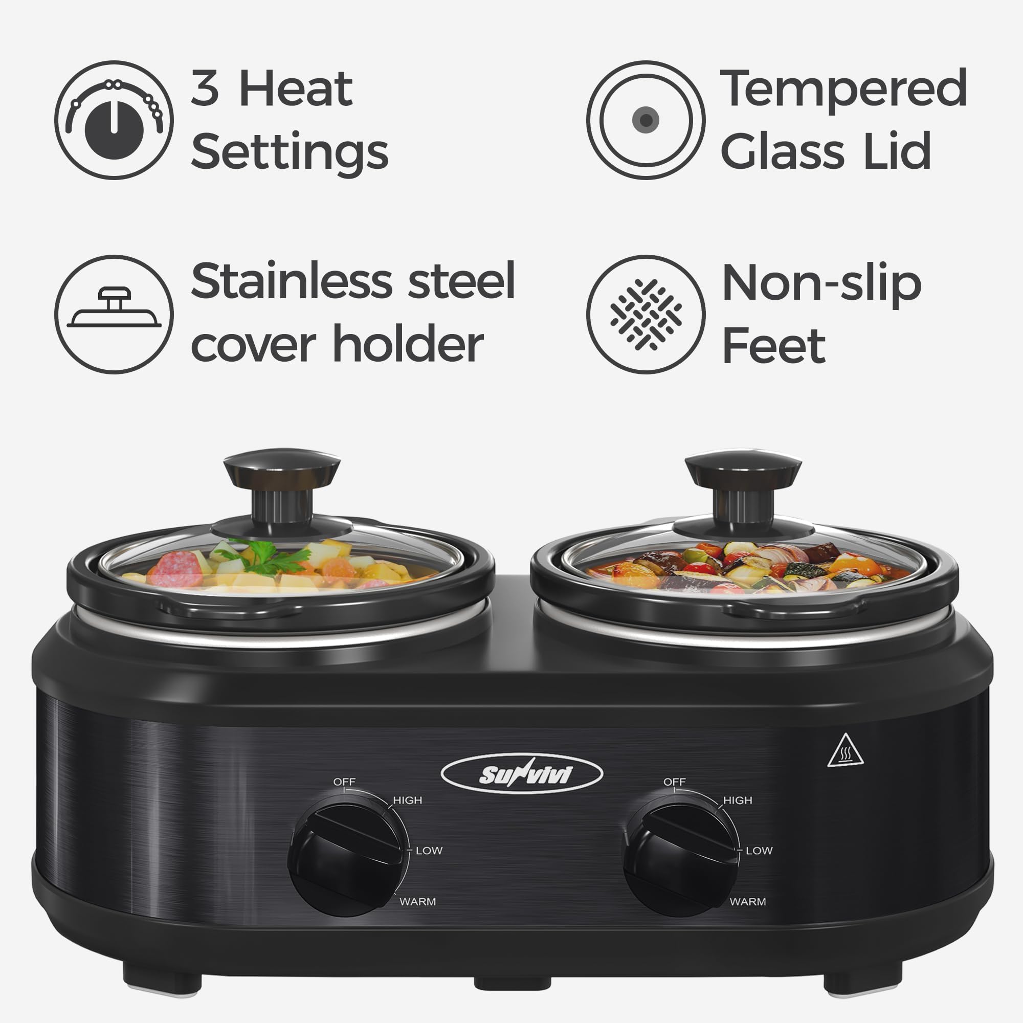 SUNVIVI Double Slow Cooker dual temperature controls offer flexible cooking options
