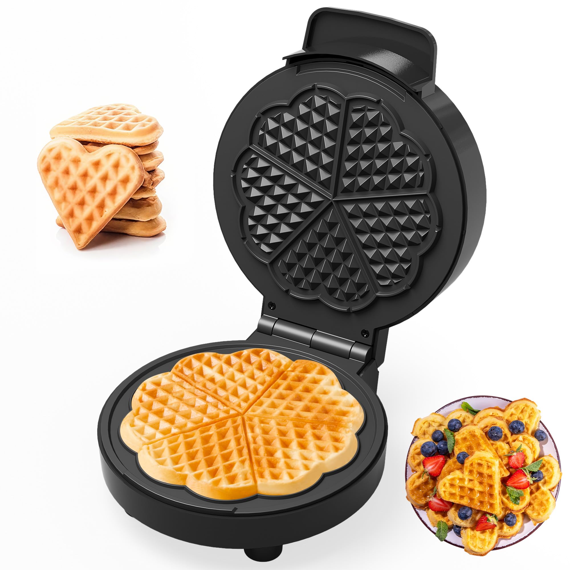 Sunvivi heart waffle iron front view with five-heart mold for family breakfasts.