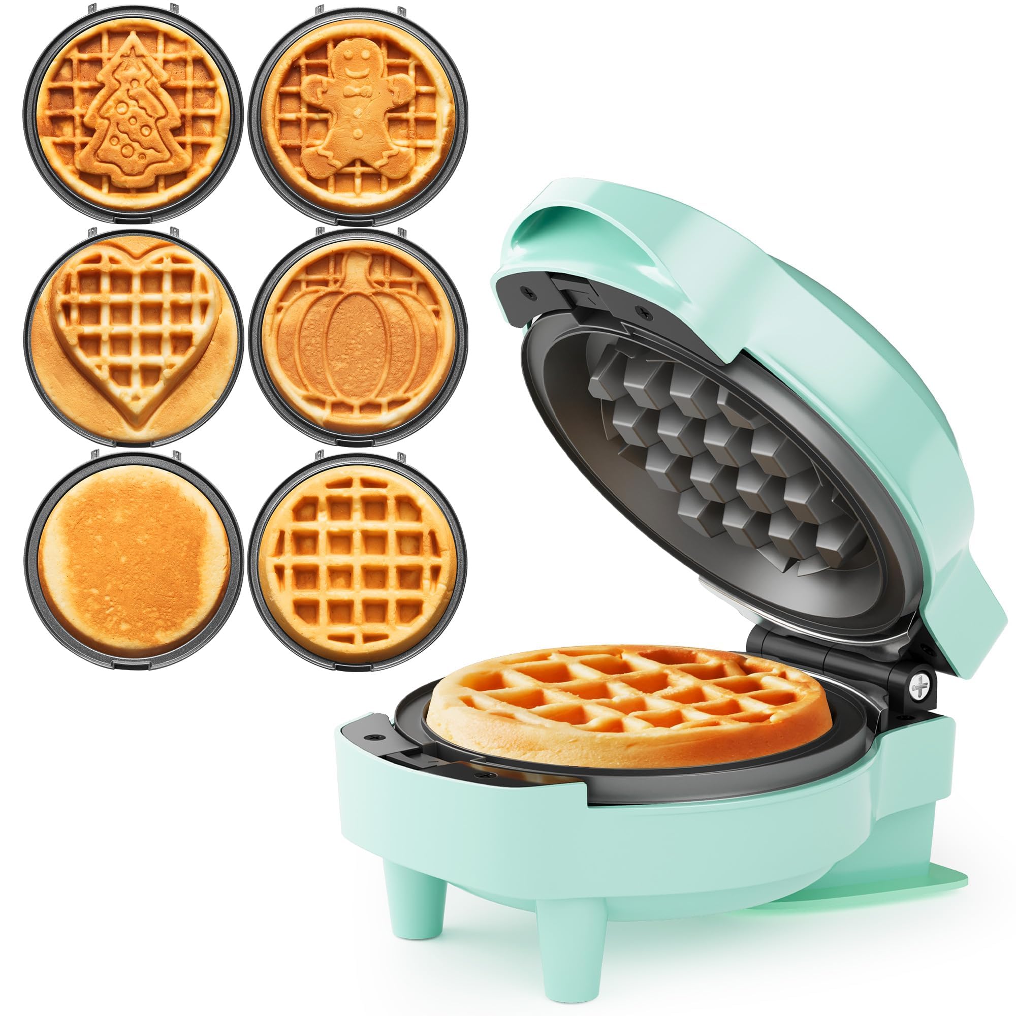 Sunvivi mini waffle maker with heart plate for quick, adorable breakfasts.