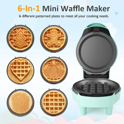 Sunvivi mini waffle maker with pumpkin plate creates festive waffles quickly.