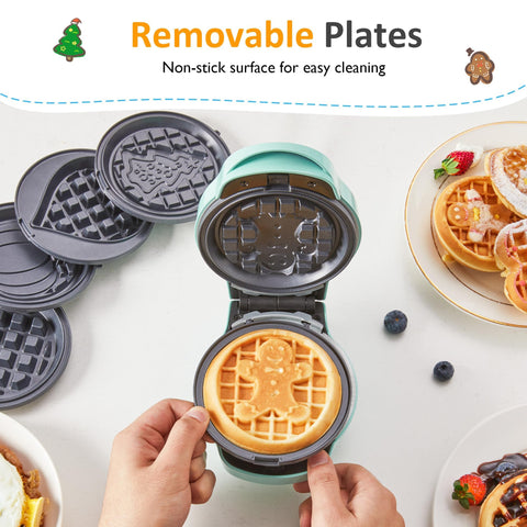 Sunvivi mini waffle maker with removable plates simplifies cleanup.