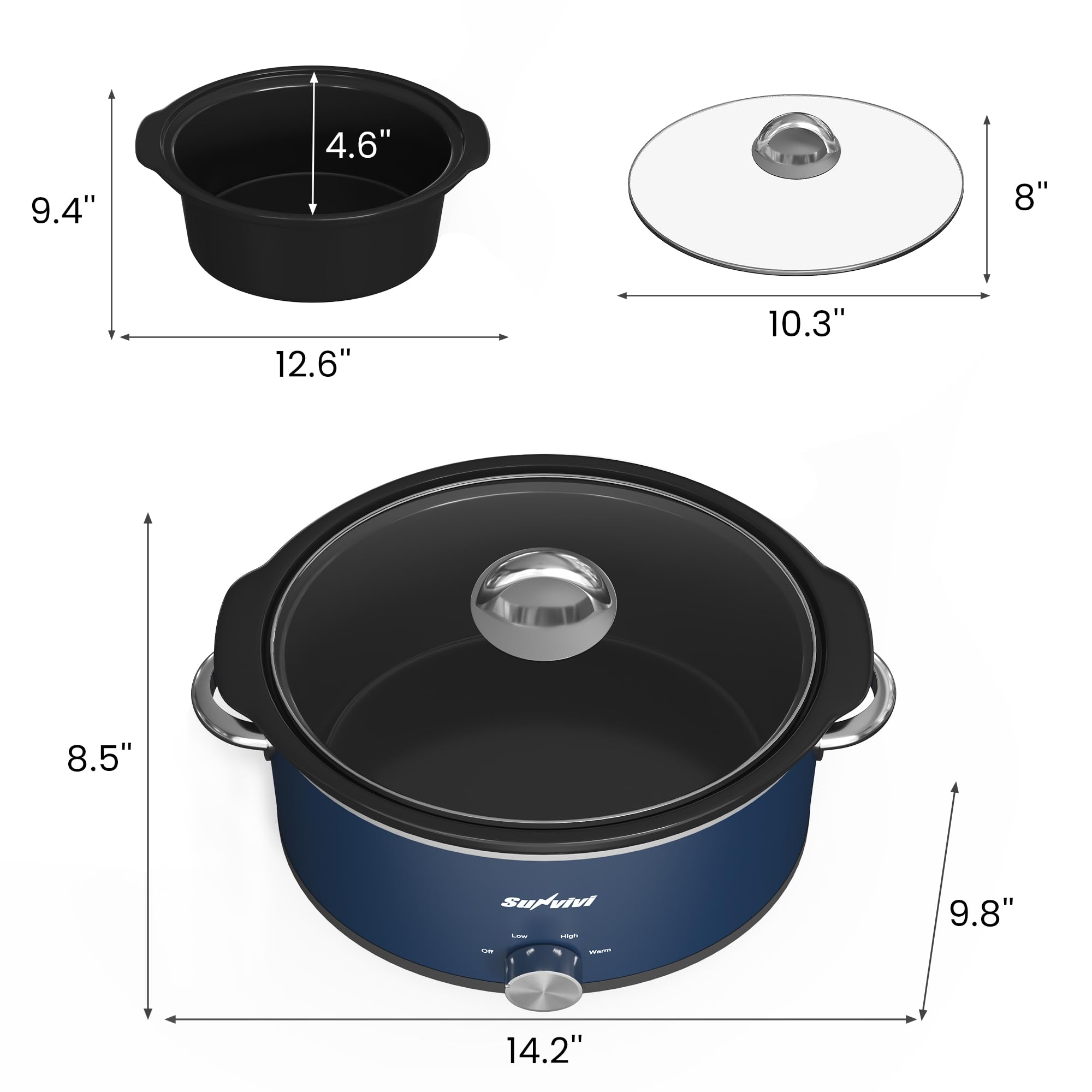 Sunvivi portable blue slow cooker ideal for travel or gatherings.