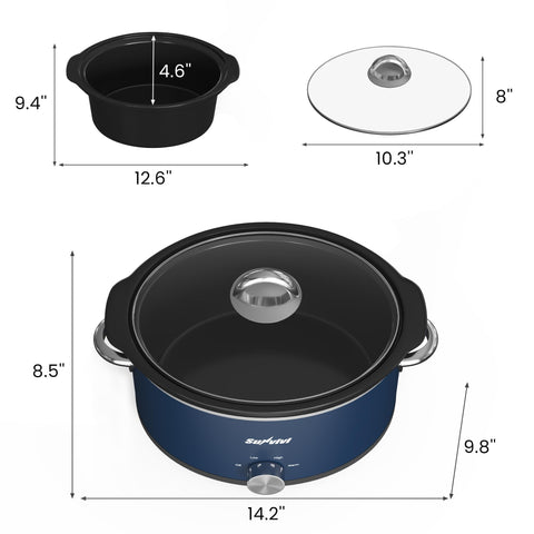 Sunvivi portable blue slow cooker ideal for travel or gatherings.