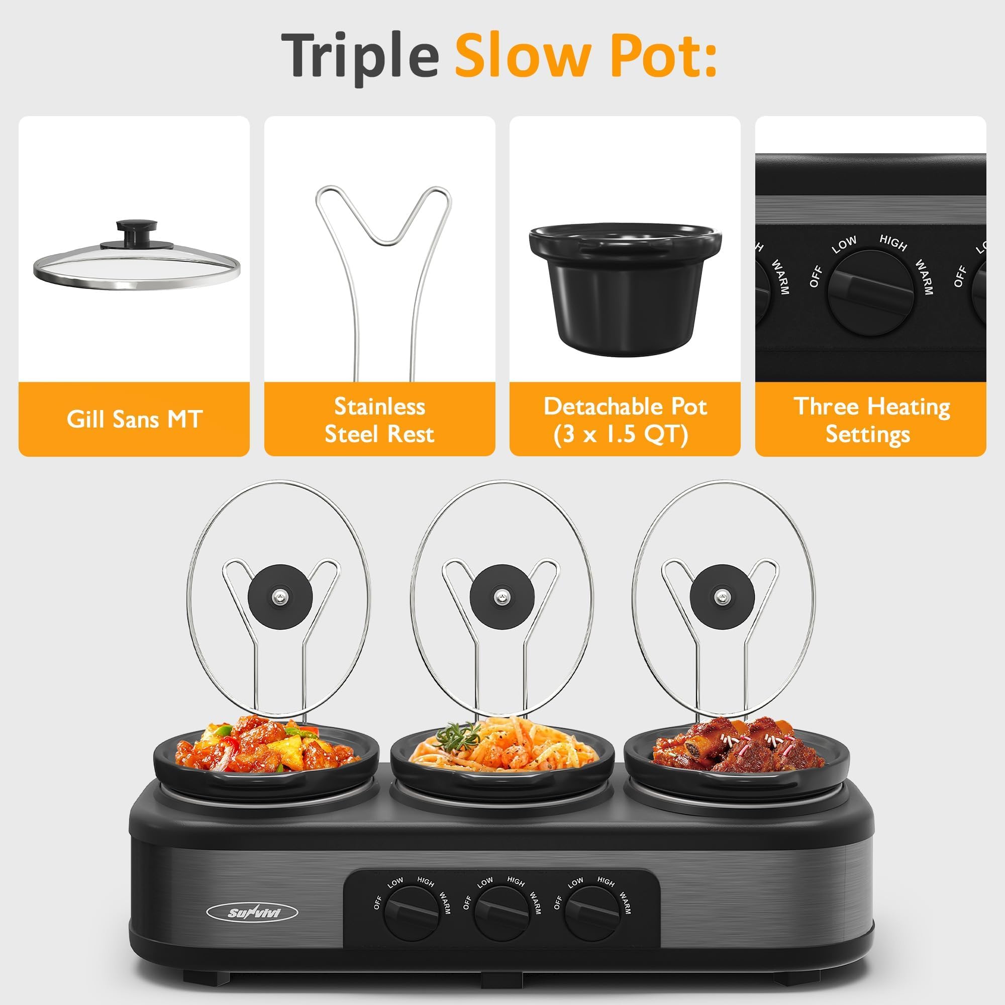 SUNVIVI removable ceramic pots (1.5 qt each) for flexible serving