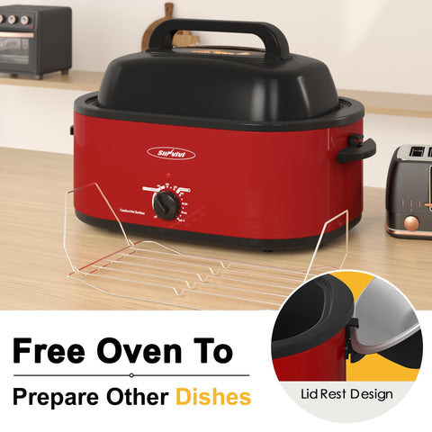 Sunvivi Roaster Oven defrost and warm functions for flexible meal timing.