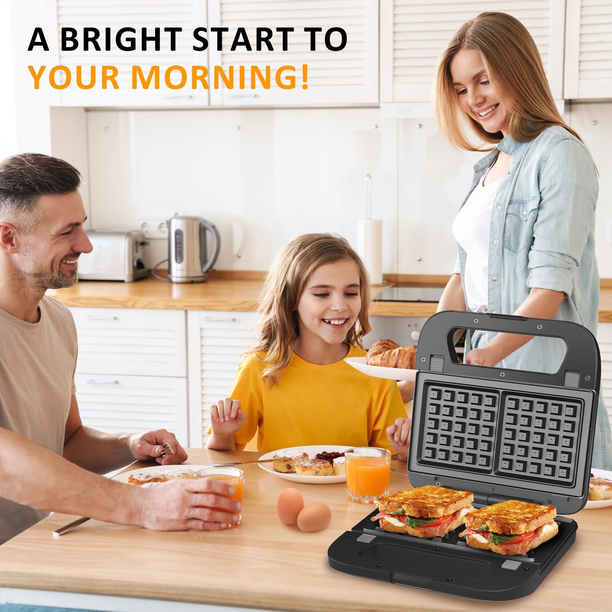 Sunvivi 3-in-1 versatility supports waffles, sandwiches, and grilled meals
