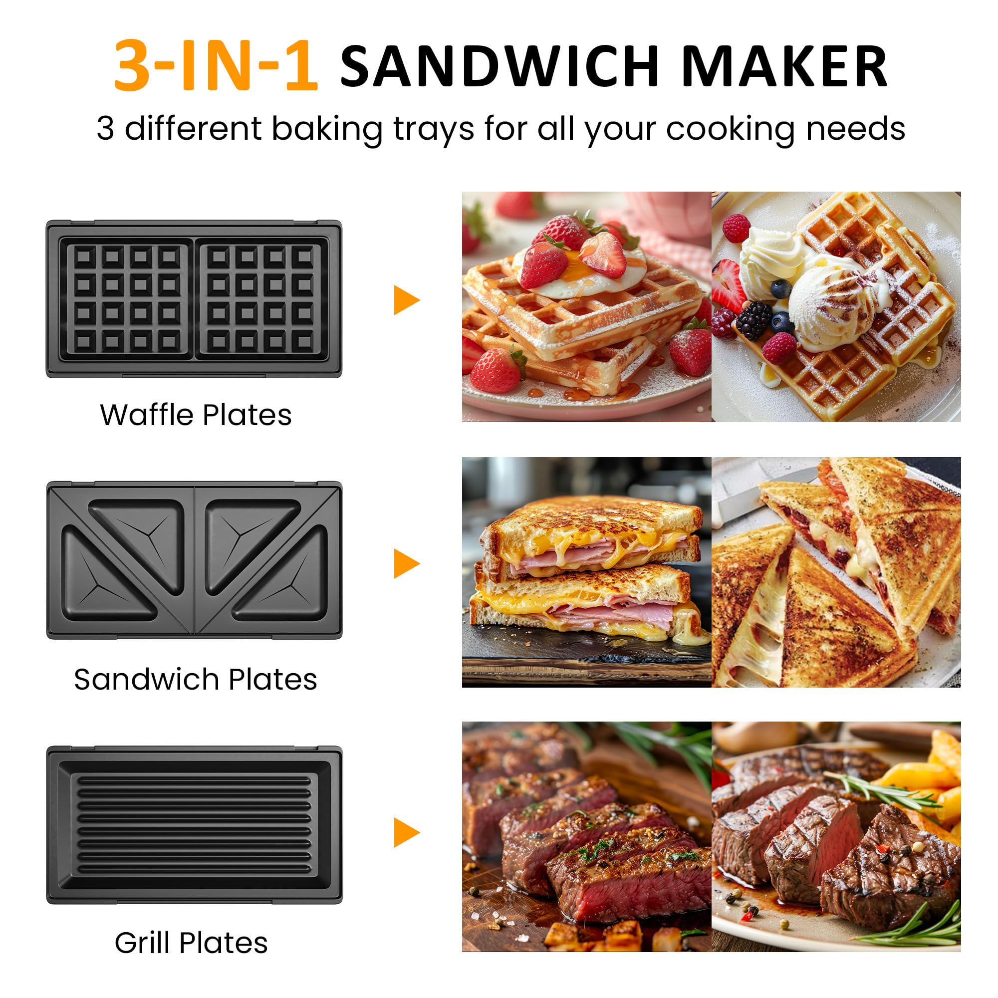 Sunvivi sandwich maker removable plates for quick waffle, sandwich, or grill swaps
