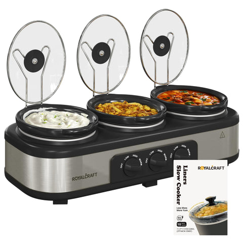 Sunvivi slow cooker triple-pot setup for convenient multi-dish serving at gatherings.