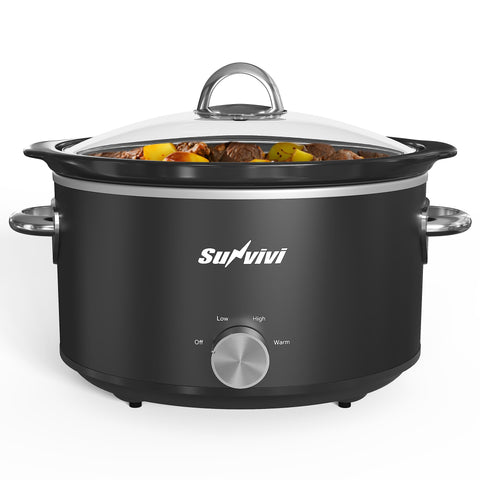 Sunvivi small slow cooker front view with 3-mode knob for versatile heating.