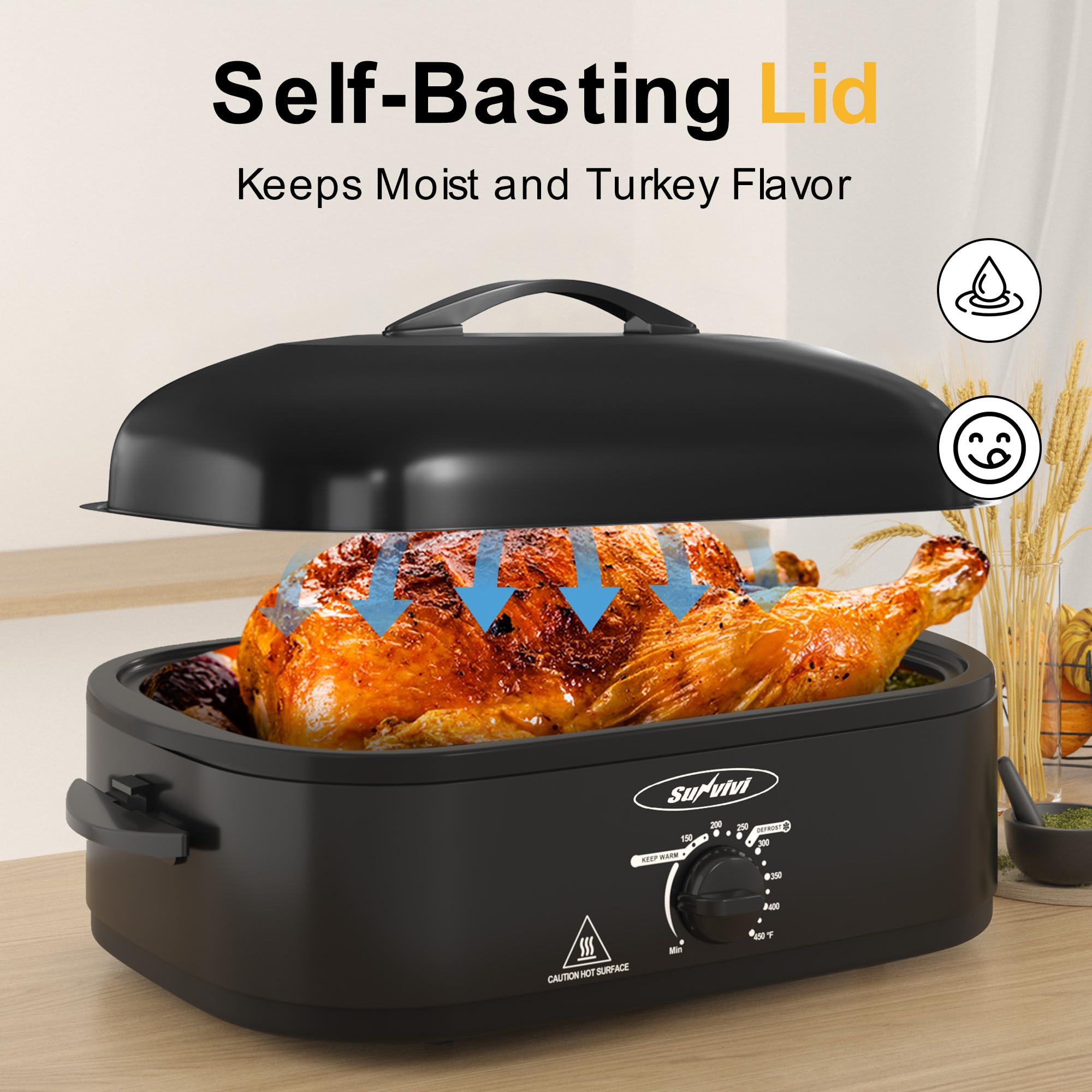 SUNVIVI adjustable thermostat 150-450°F for precise cooking control.