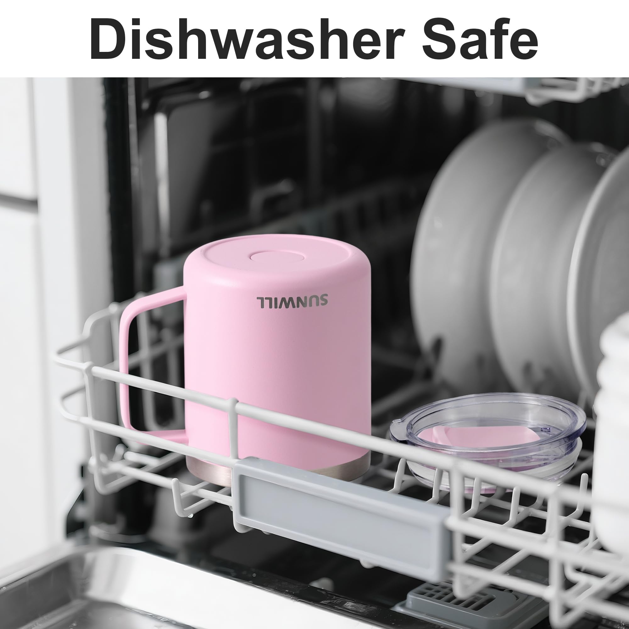 SUNWILL BPA-free lid with silicone gasket minimizes spills during travel.