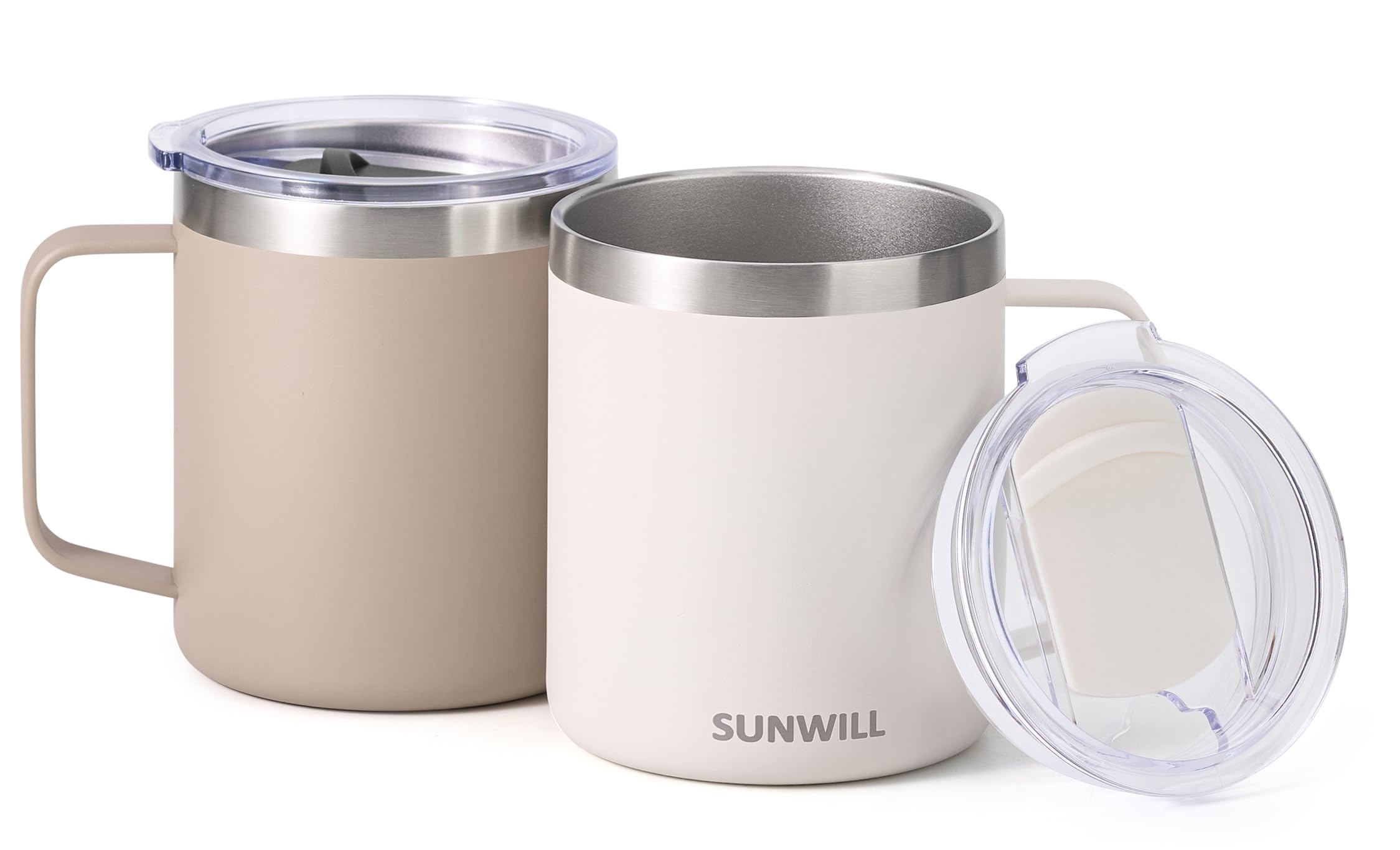 Sunwill insulated 14oz mug with stainless steel shell resists rust.