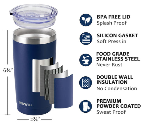 SUNWILL insulated stainless steel tumbler lid, keeps beverages secure and spill-free during travel.