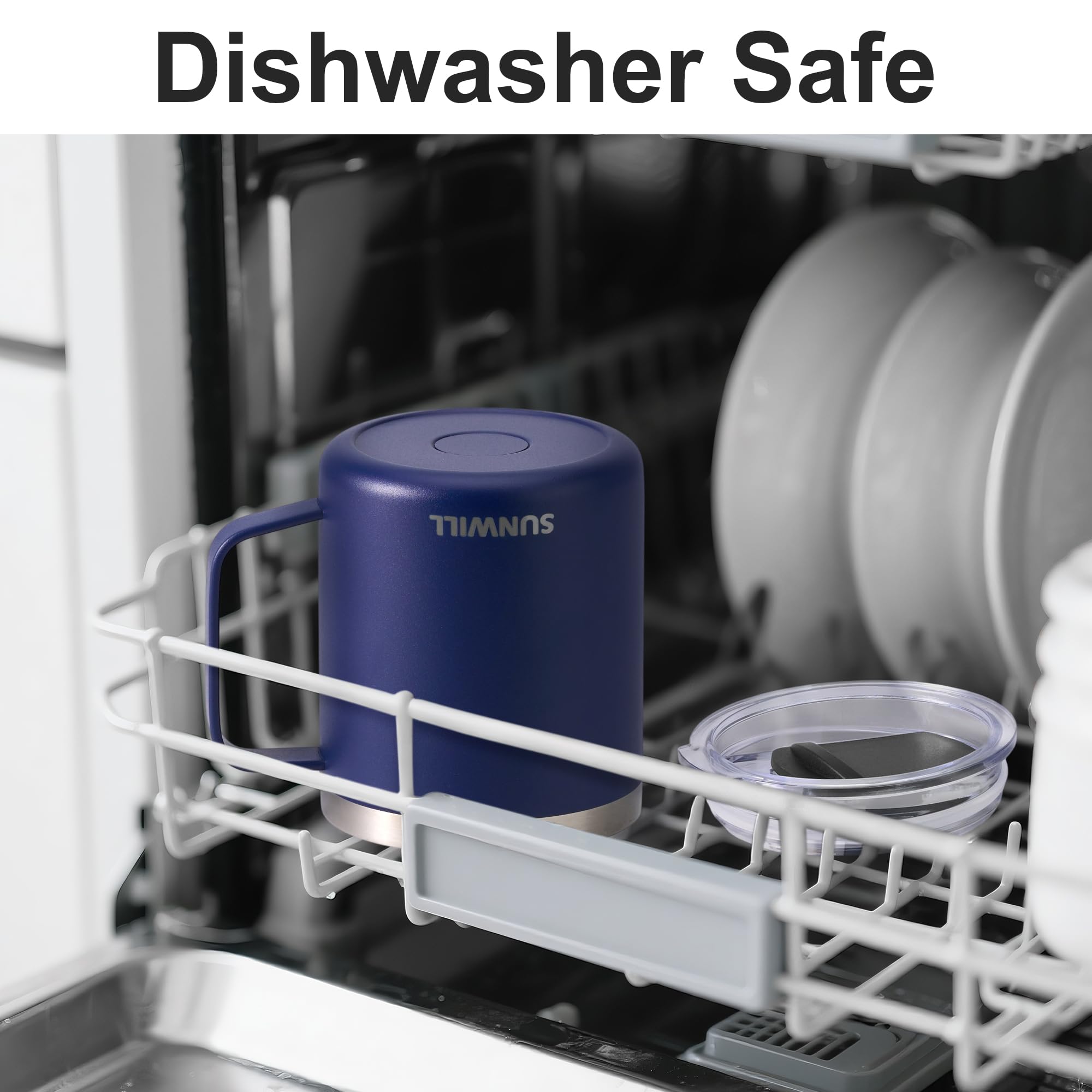 SUNWILL powder-coated mug navy blue endures daily use with a secure grip.