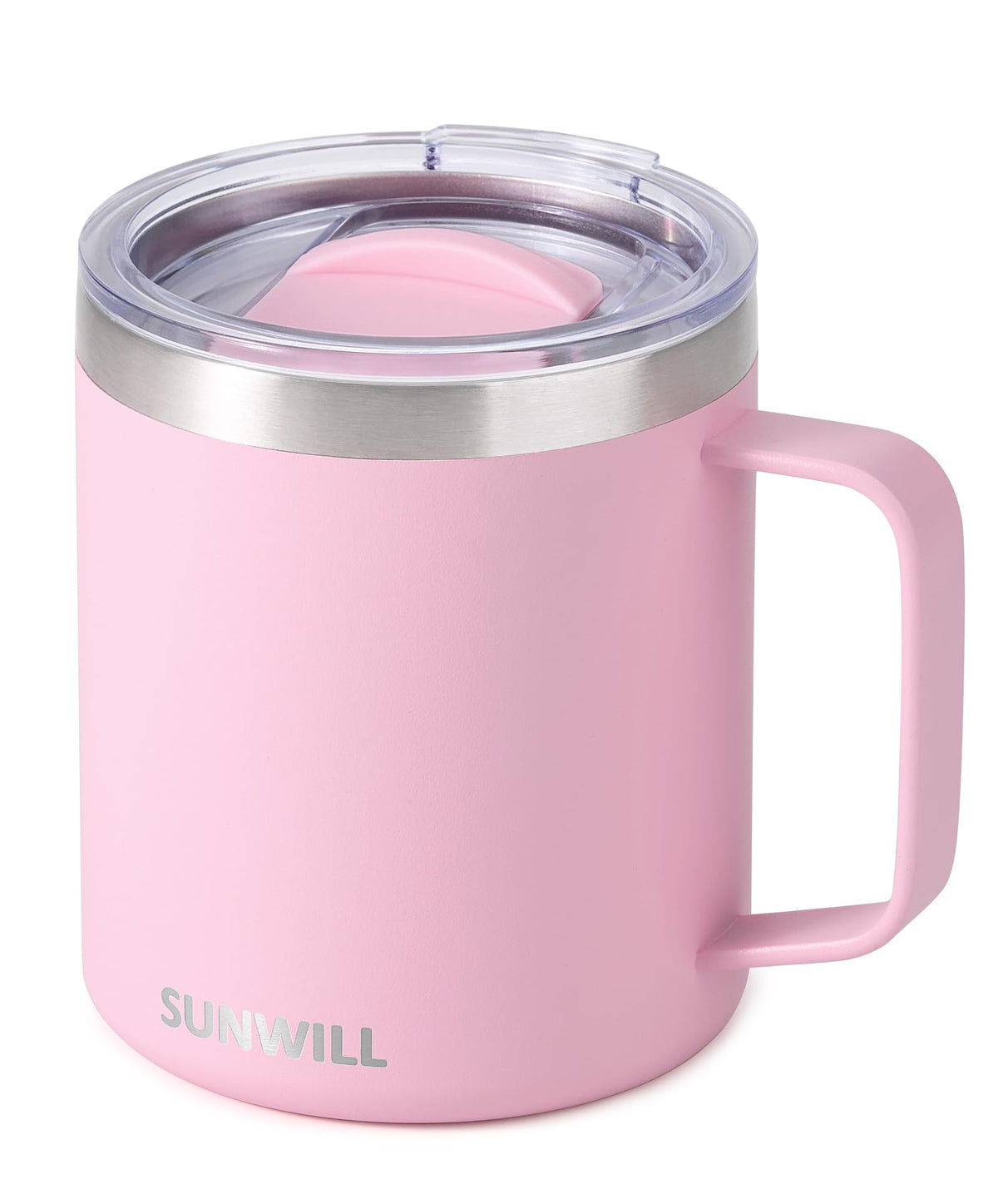 SUNWILL Sakura mug with lid for travel, keeps beverages hot on the go.
