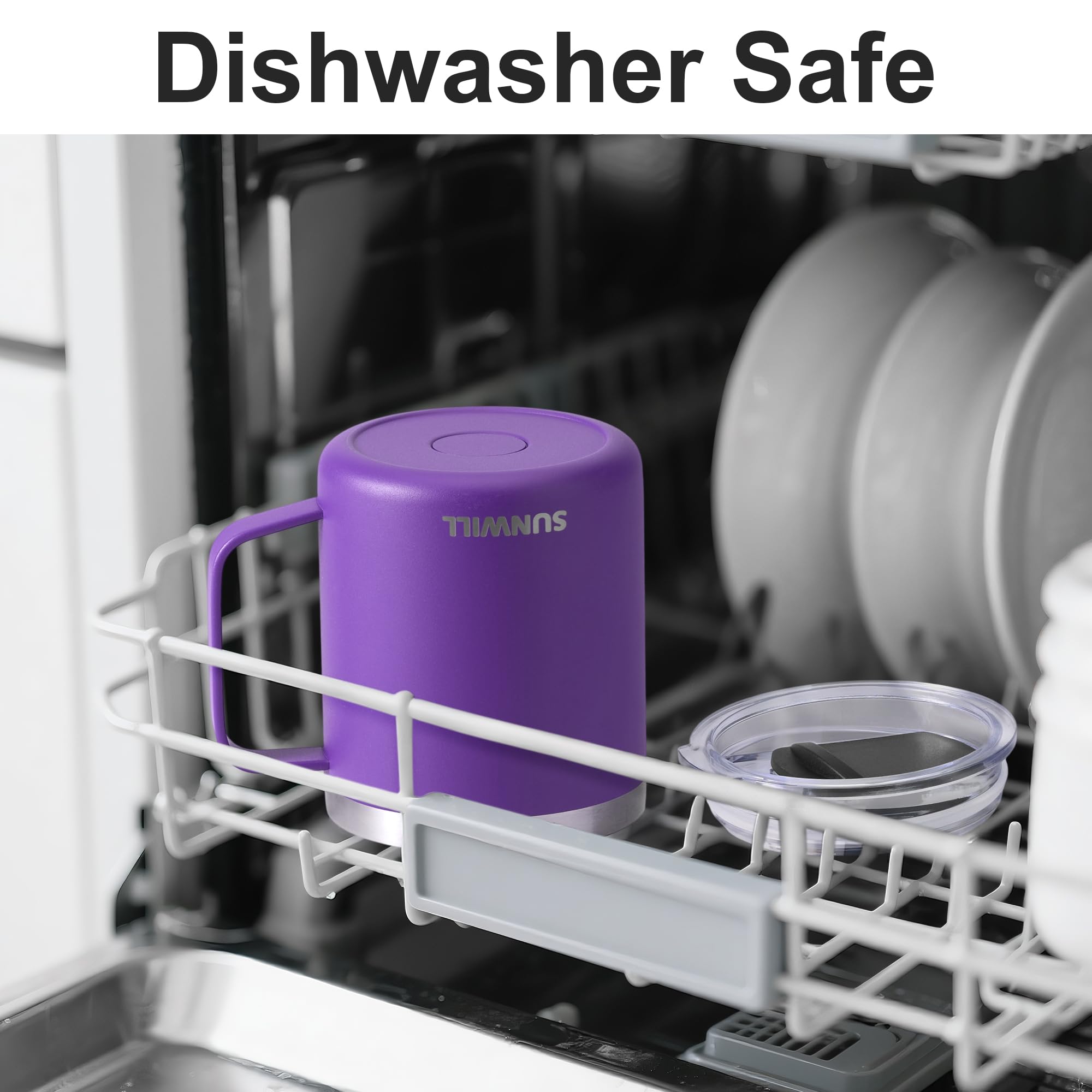 Sunwill spill-proof lid feature with sliding cover for heat and cold retention.