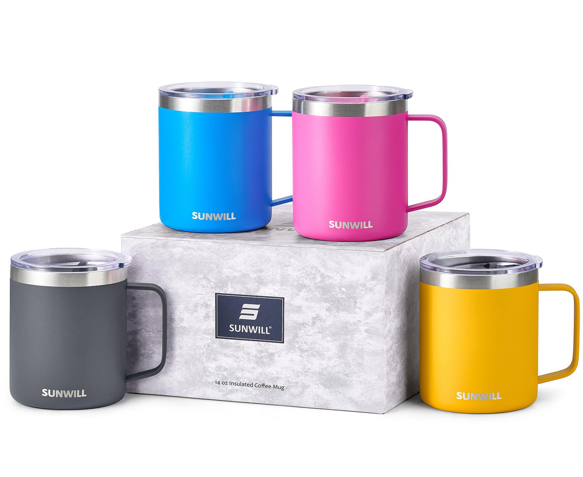 SUNWILL travel coffee mug 4-pack charcoal with powder-coated finish for daily durability.