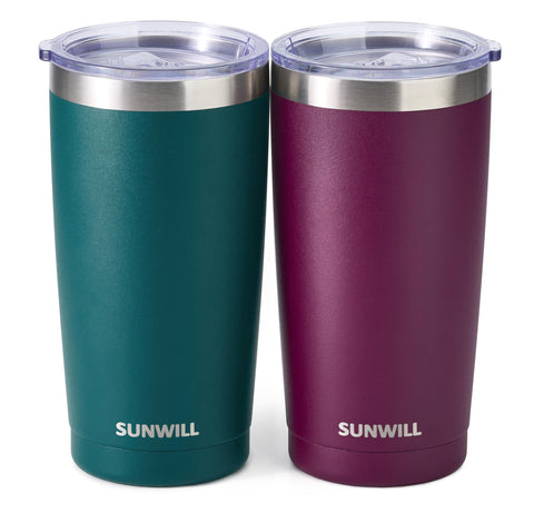 SunWill travel mug with forest green lid keeps beverages secure on the go