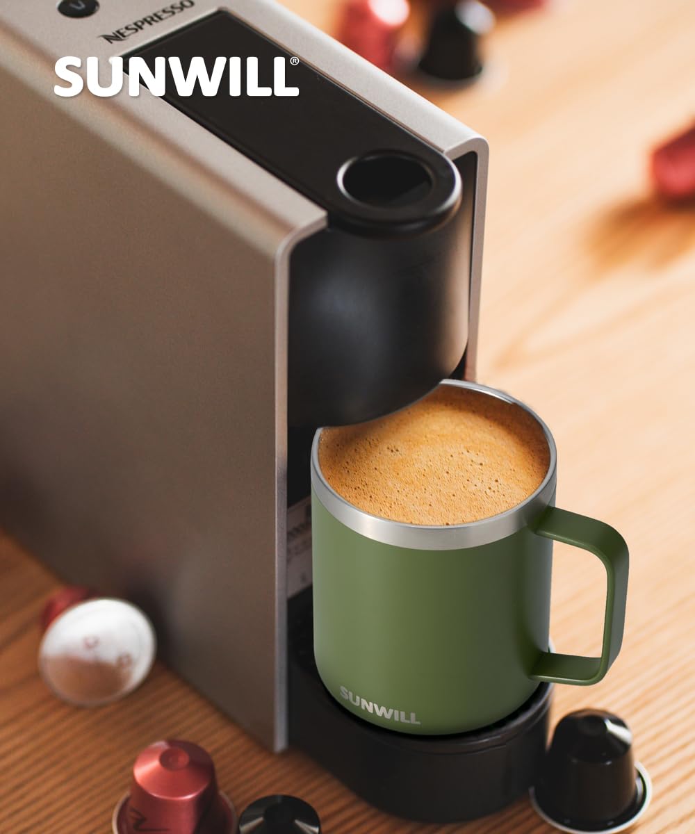 SUNWILL mug on office desk illustrating everyday hydration with leak-resistant design.