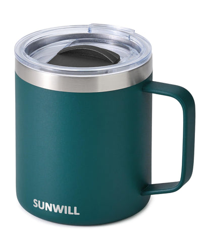 SUNWILL travel coffee mug with lid keeps drinks hot on the go.