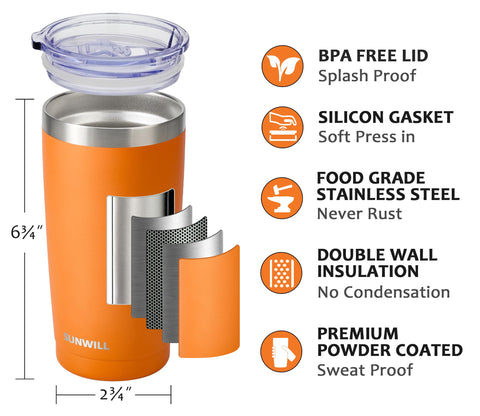 SUNWILL Travel Coffee Tumbler 20 oz lid closed shows spill-proof design for travel