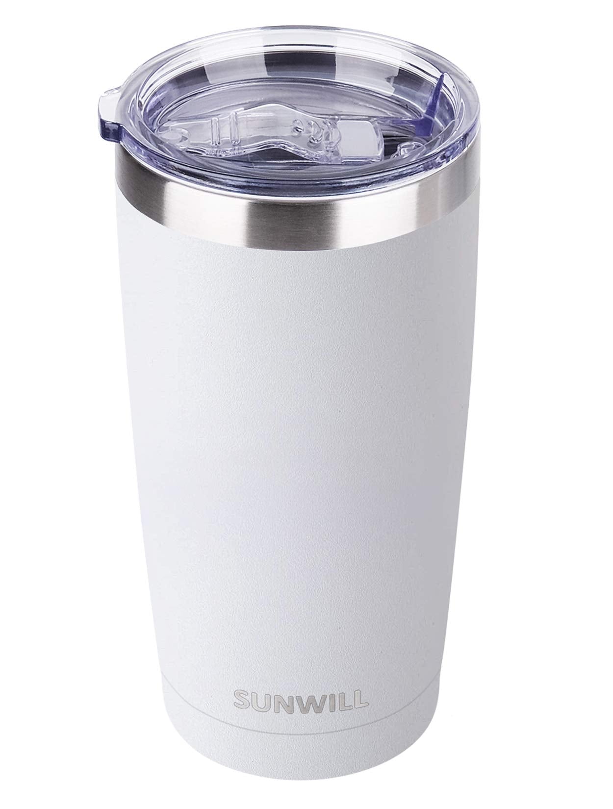 SUNWILL Travel Coffee Tumbler 20 oz with lid on, keeps beverages hot or cold on the go