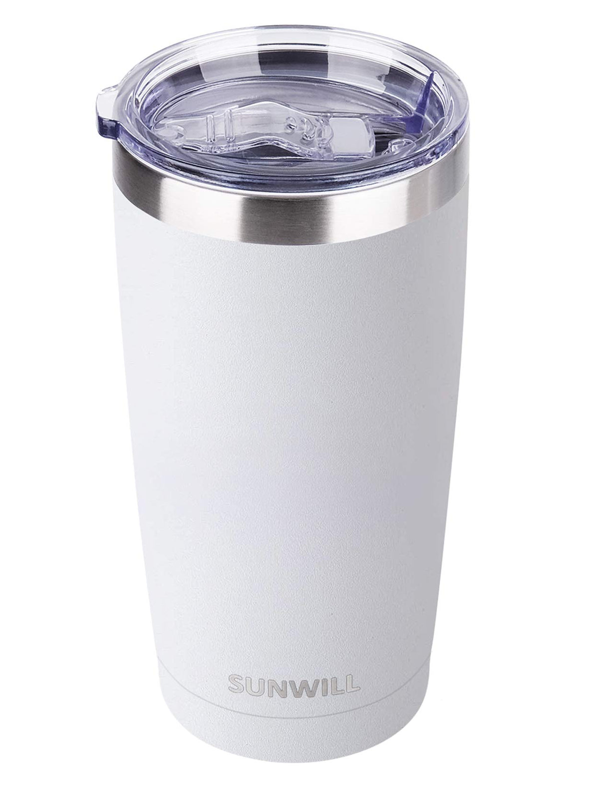 SUNWILL Travel Coffee Tumbler 20 oz with lid on, keeps beverages hot or cold on the go