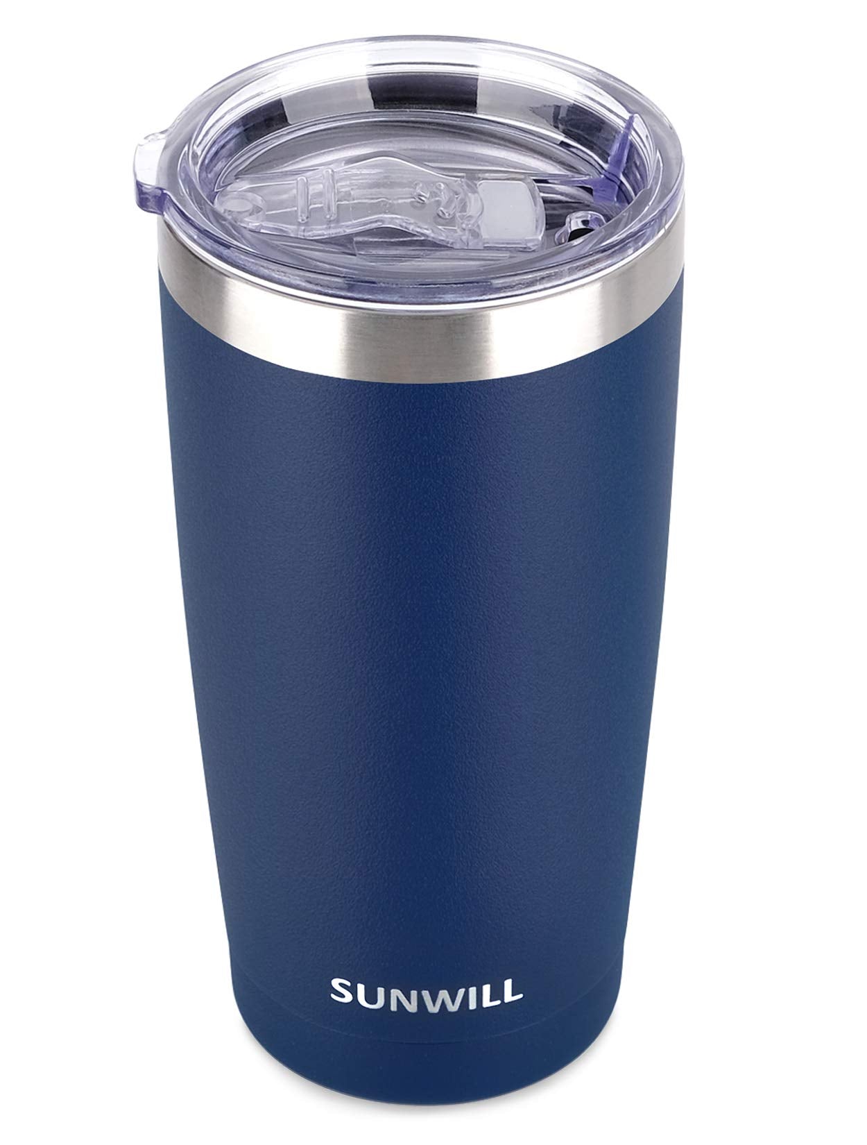 SUNWILL travel coffee tumbler 20oz navy with lid, ideal for on-the-go hot drinks.