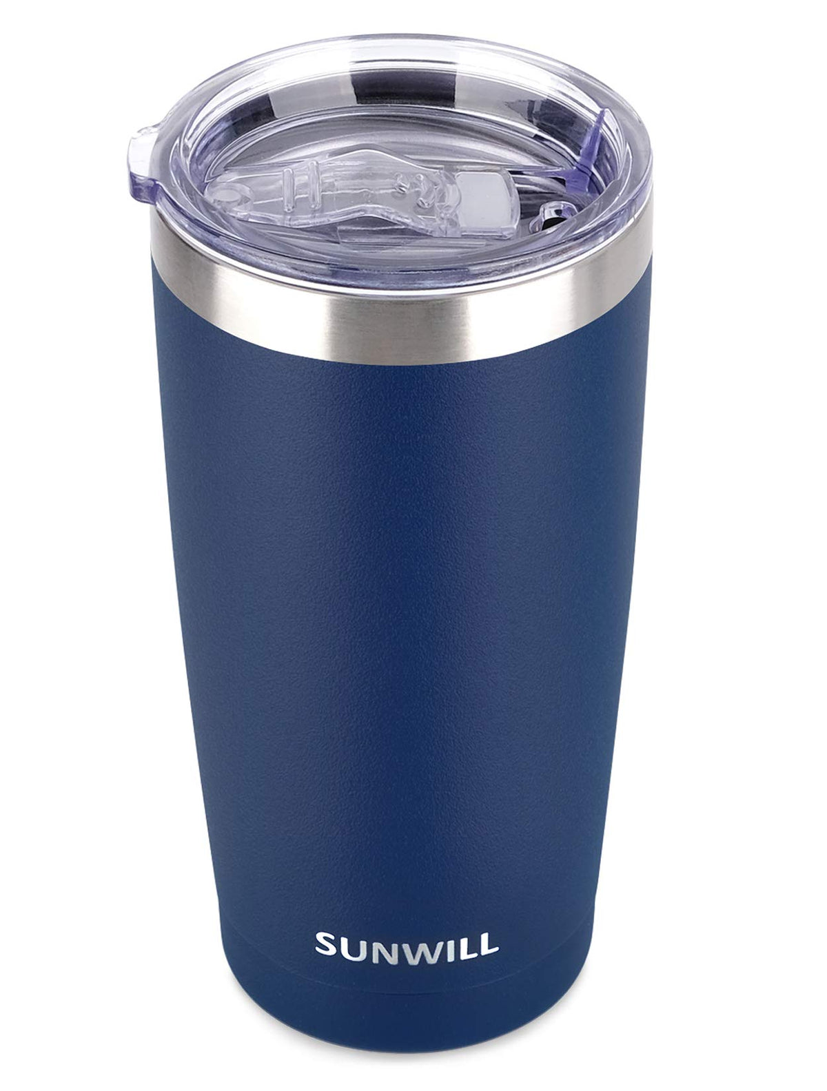 SUNWILL travel coffee tumbler 20oz navy with lid, ideal for on-the-go hot drinks.