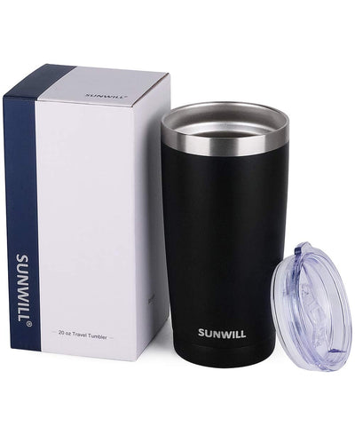 SUNWILL Travel Coffee Tumbler 20 oz powder-coated finish resists scratches for long-lasting style.